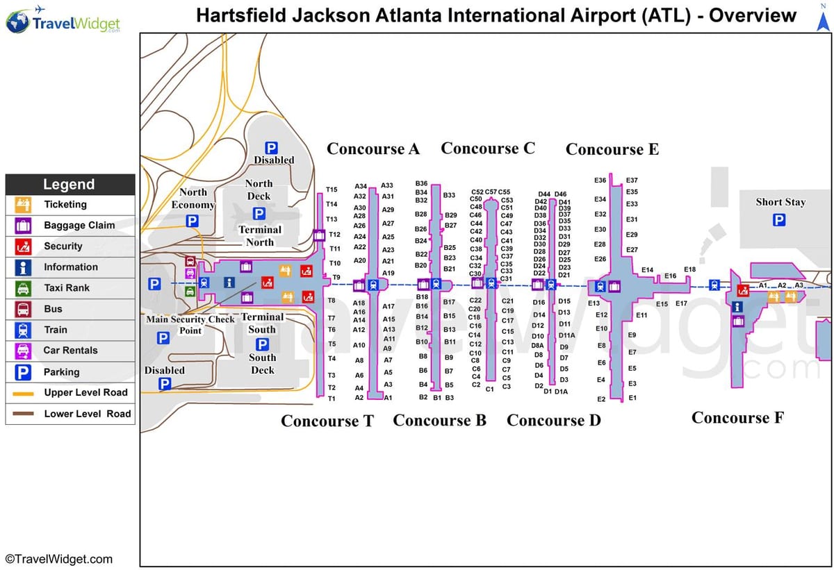 வரைபடம் Hartsfield ஜாக்சன் அட்லாண்டா சர்வதேச விமான நிலையம்